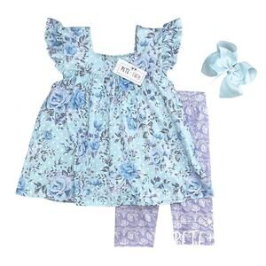 NEW PETE + LUCY baby floral short set in blues
